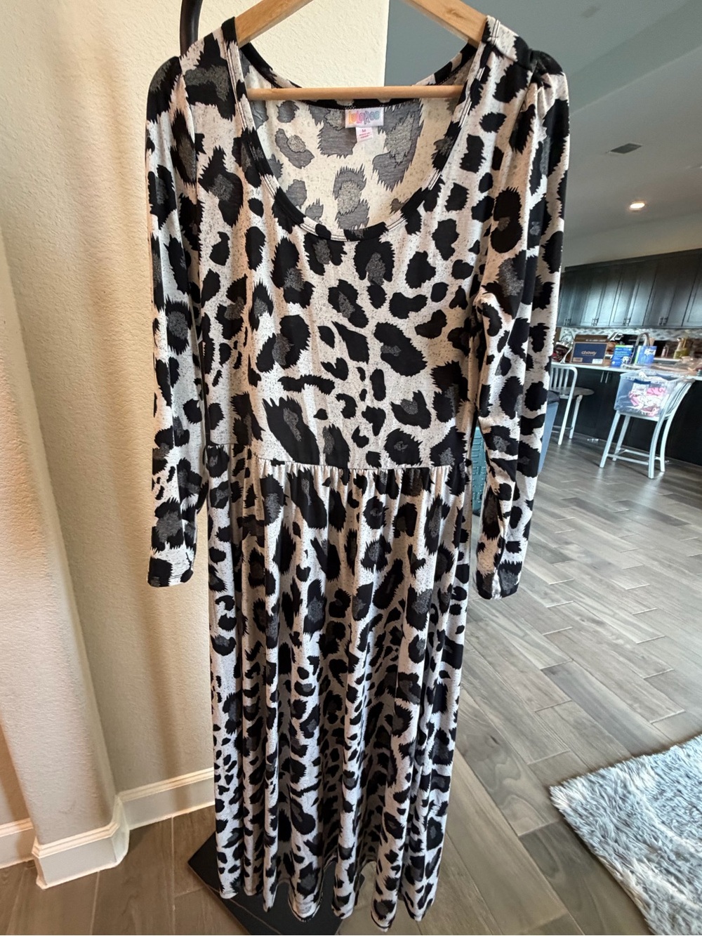 LuLaRoe Women's Midi Dress - Black & Cream Leopard Print